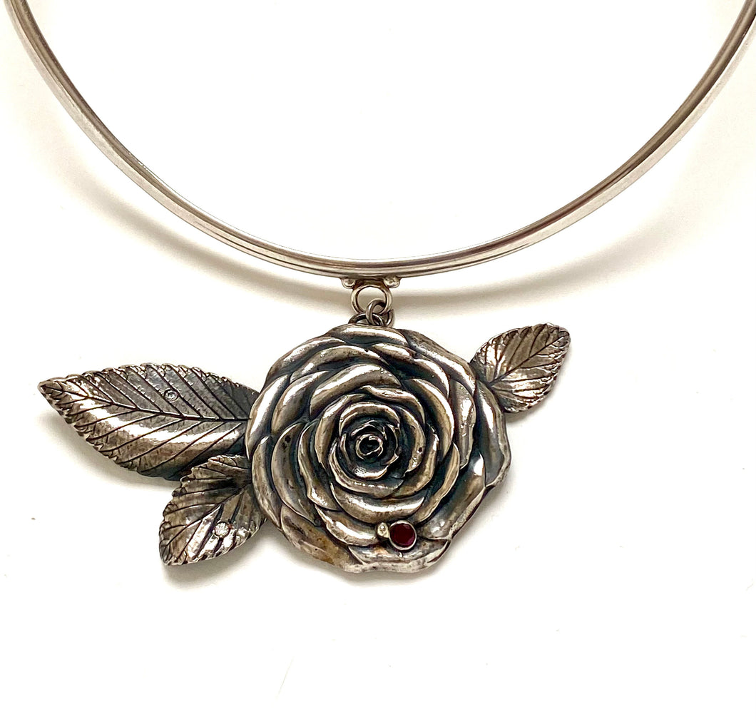 Rose with Bug Necklace